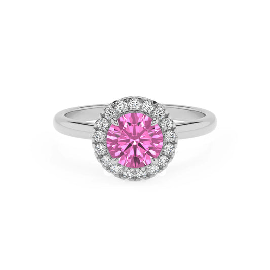 lab grown pink-sapphire round solitaire rings in white gold 