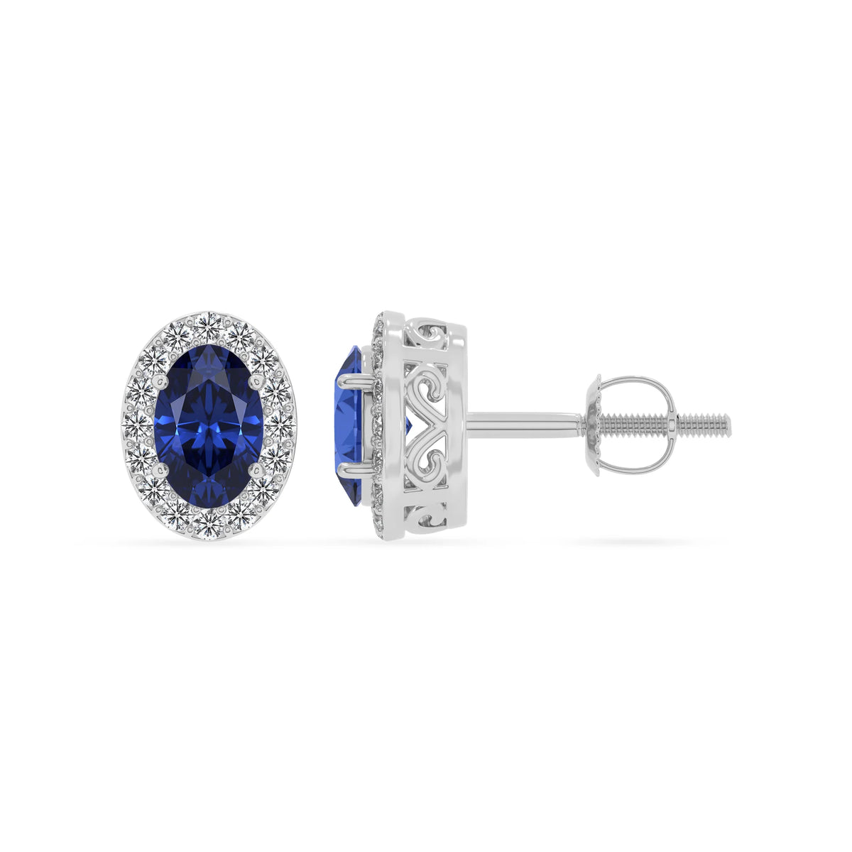 lab grown blue sapphire oval stud earrings in white gold 