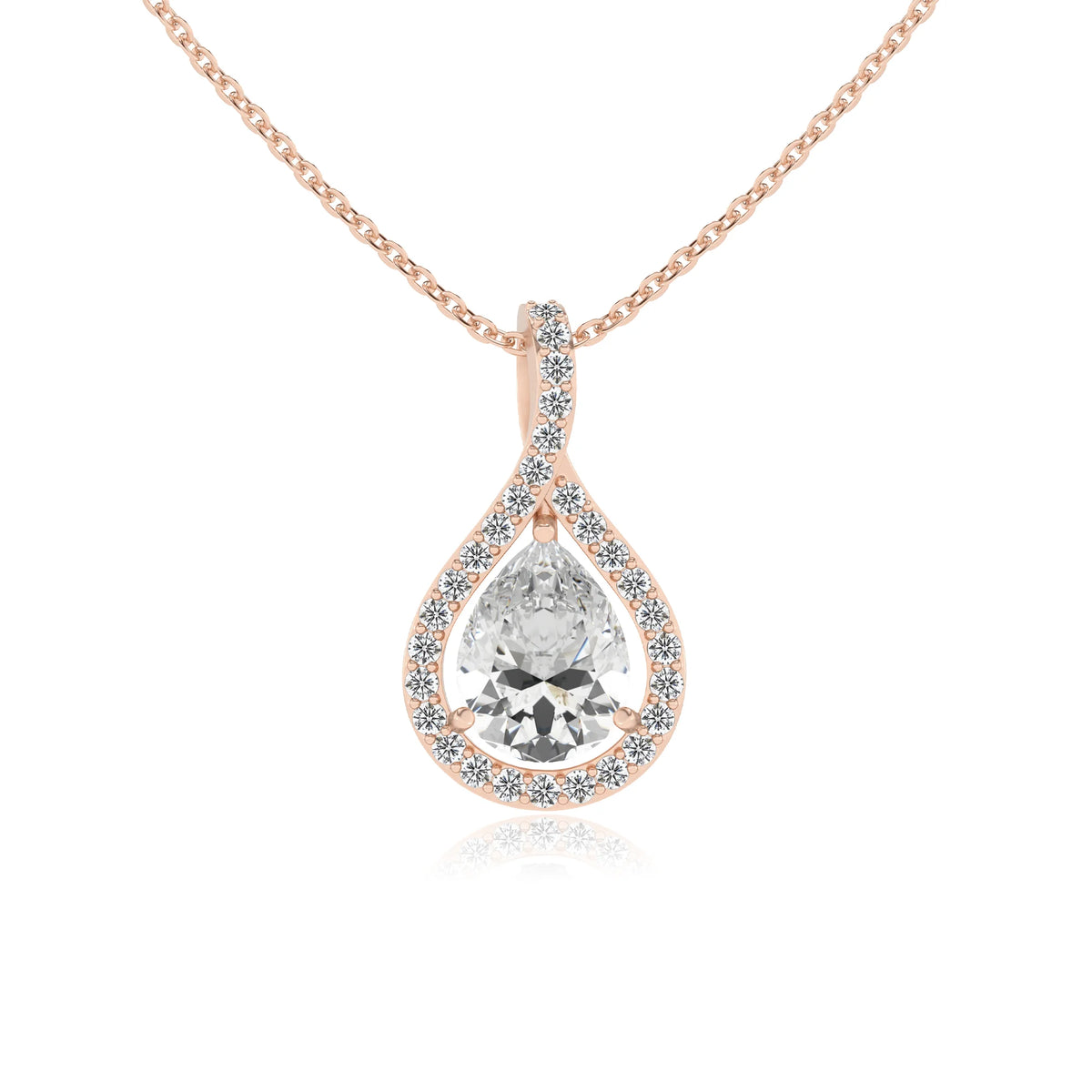 lab grown moissanite pear solitaire necklaces in rose gold 