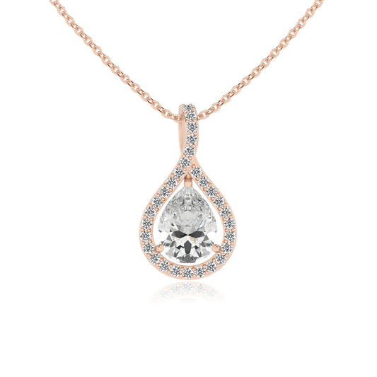 lab grown moissanite pear solitaire necklaces in rose gold 
