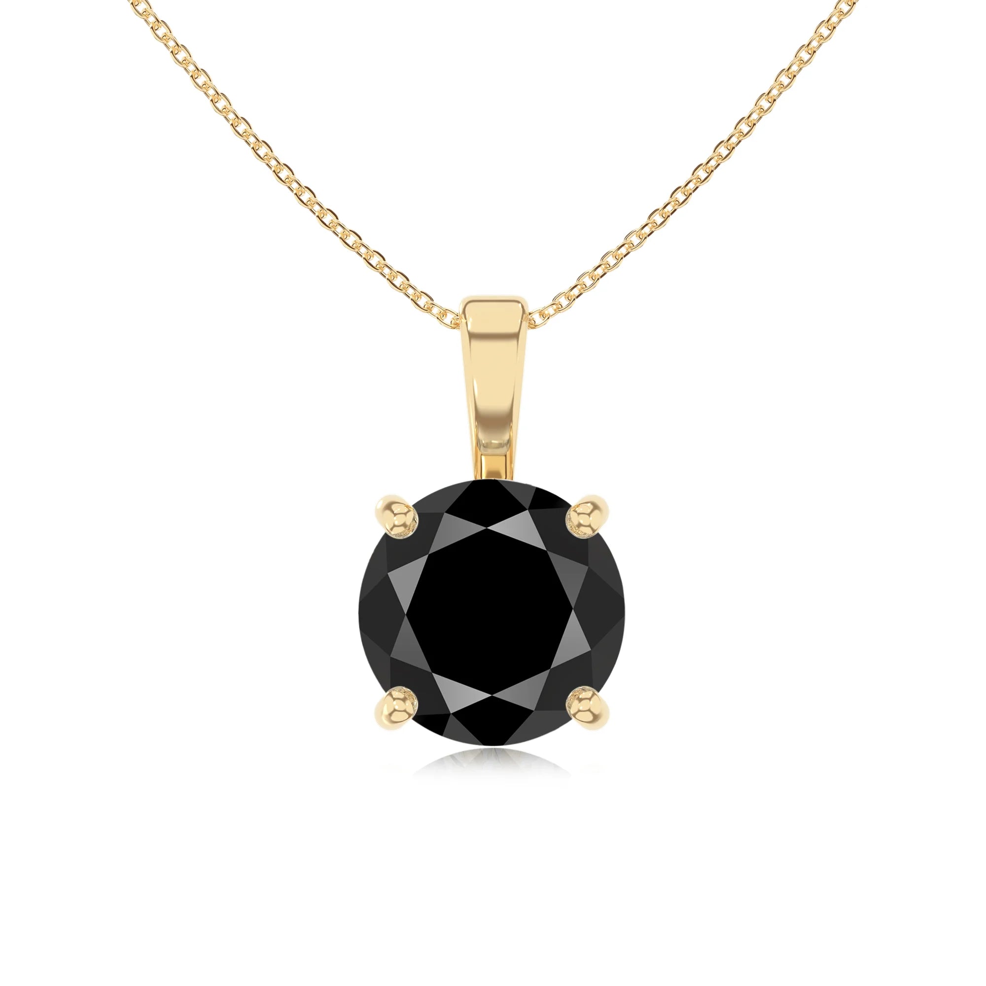 natural black-onyx round solitaire necklaces in yellow gold 