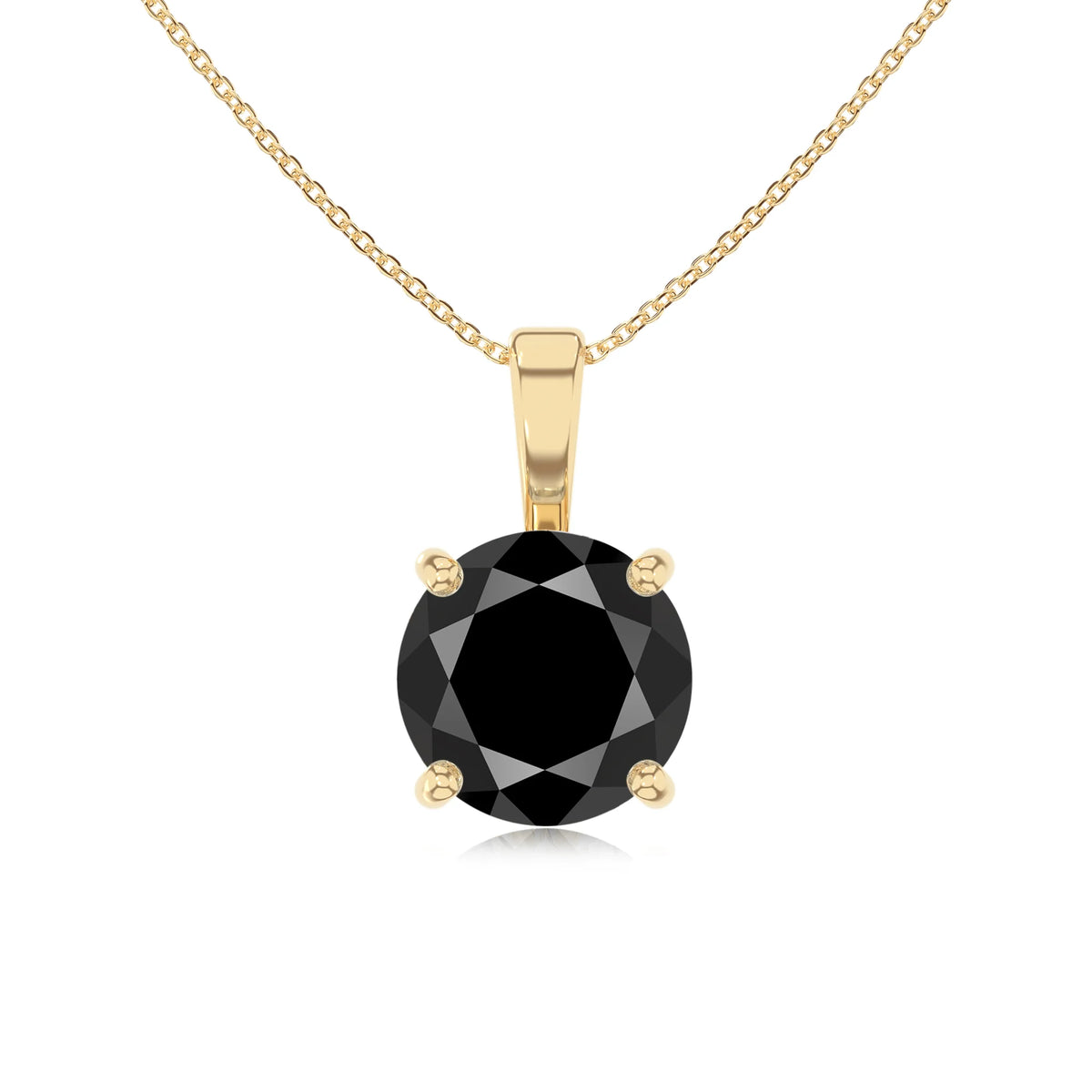 natural black-onyx round solitaire necklaces in yellow gold 