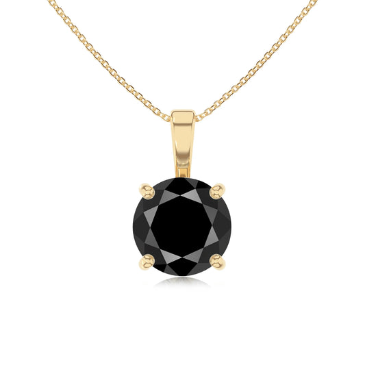 natural black-onyx round solitaire necklaces in yellow gold 