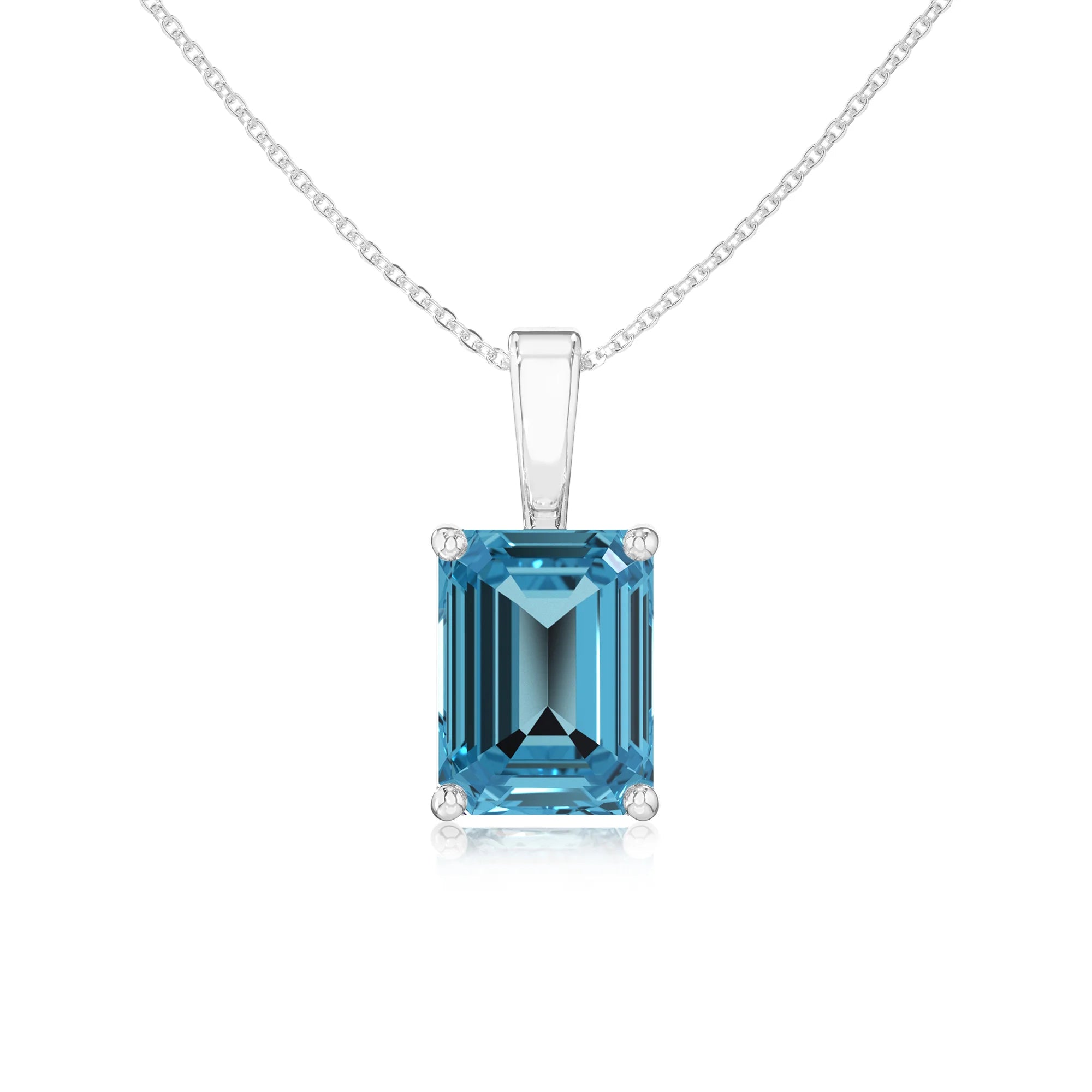 natural swiss-blue-topaz emerald cut solitaire necklaces in white gold 