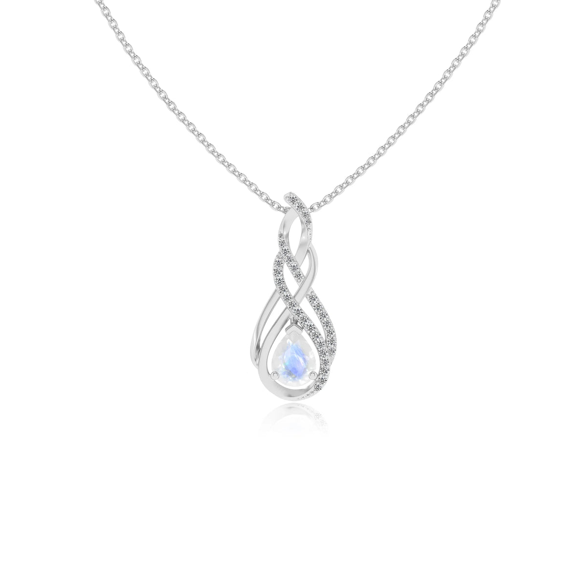 natural rainbow-moonstone pear solitaire necklaces in white gold 