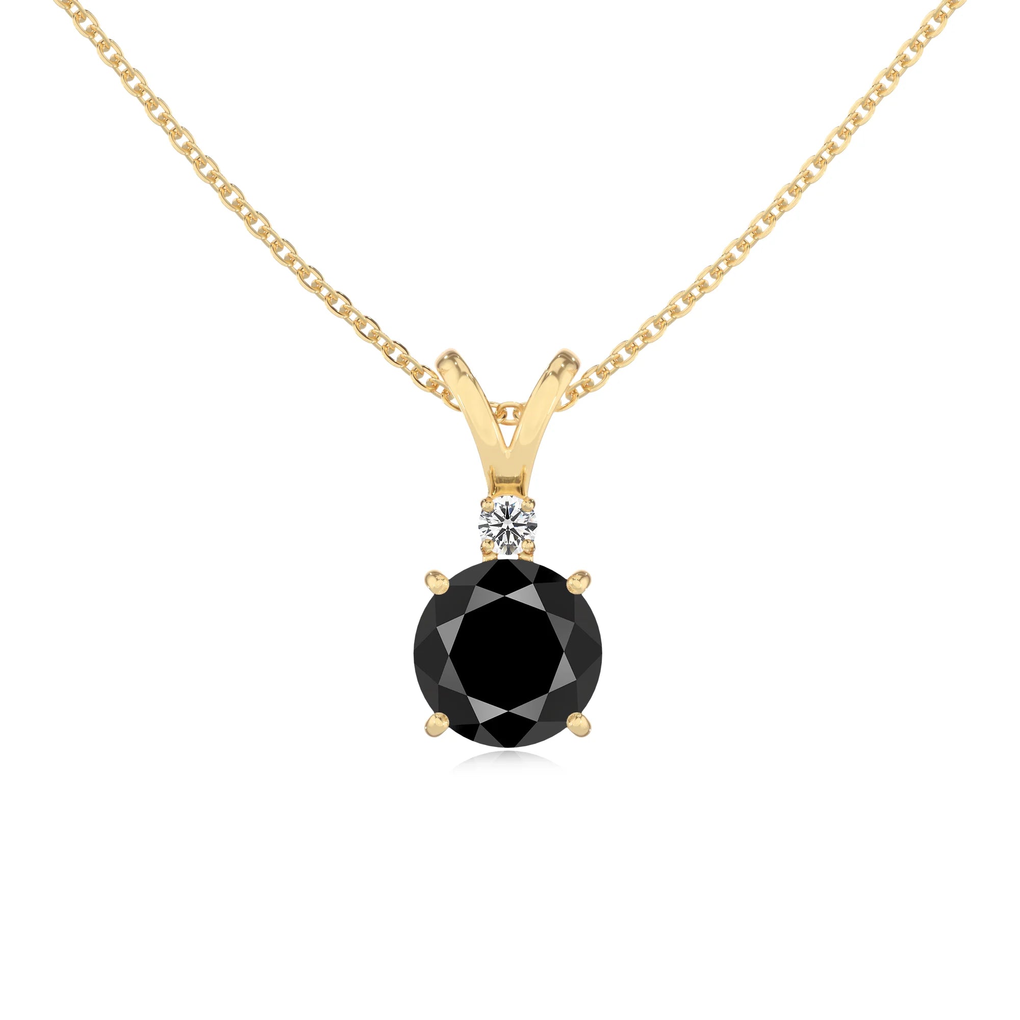 natural black-onyx round solitaire v-bale necklaces in yellow gold 