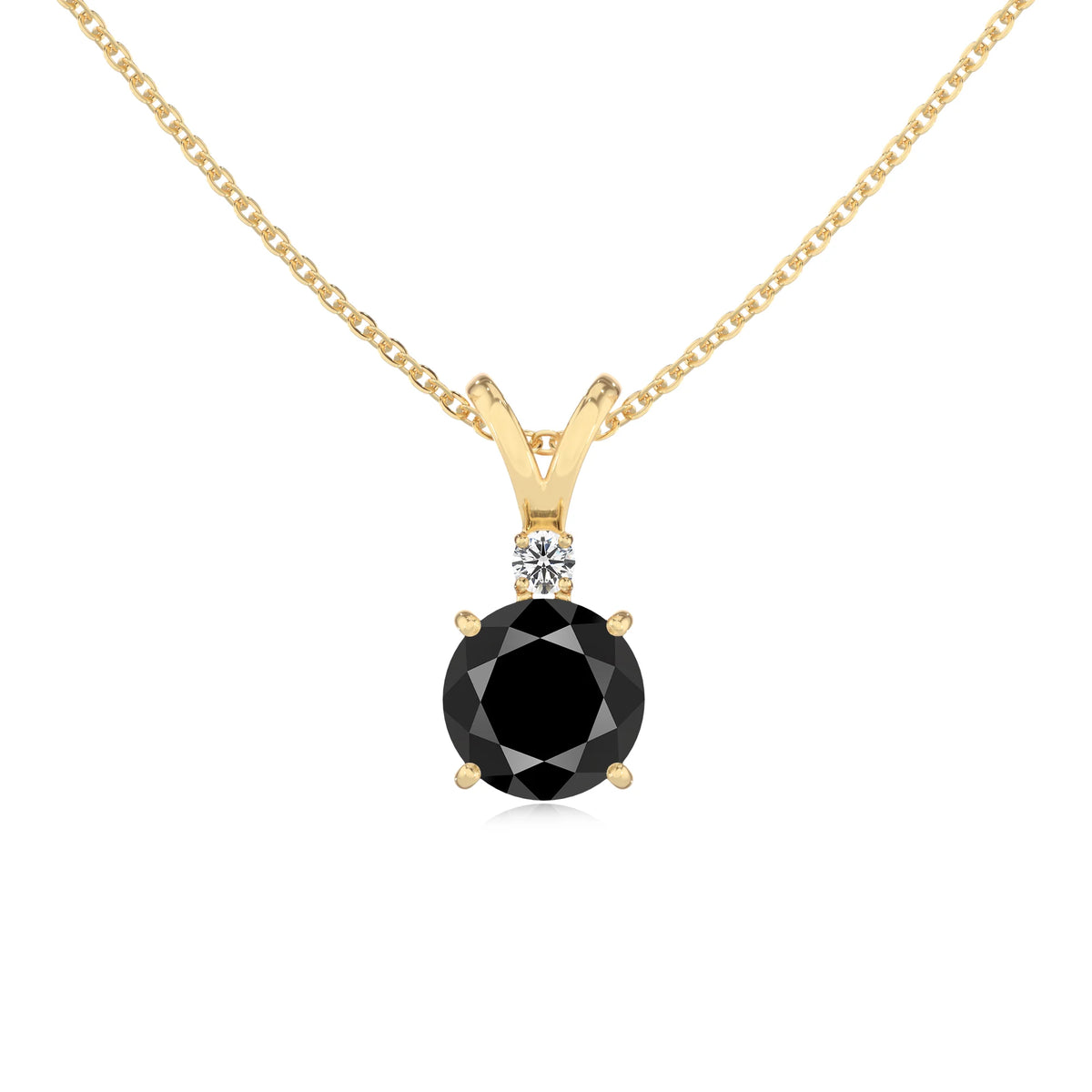natural black-onyx round solitaire v-bale necklaces in yellow gold 