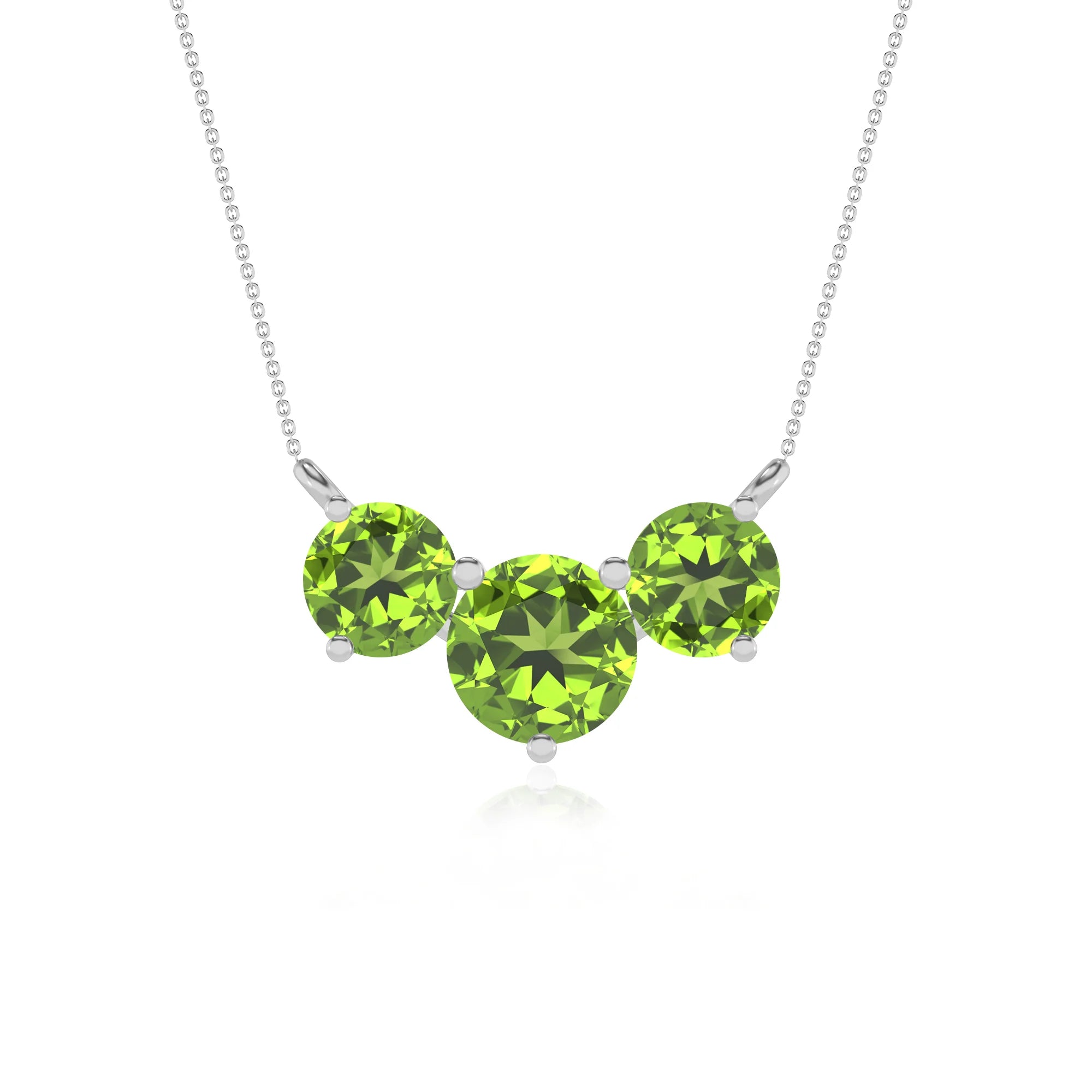 natural peridot round solitaire v-bale necklaces in white gold 