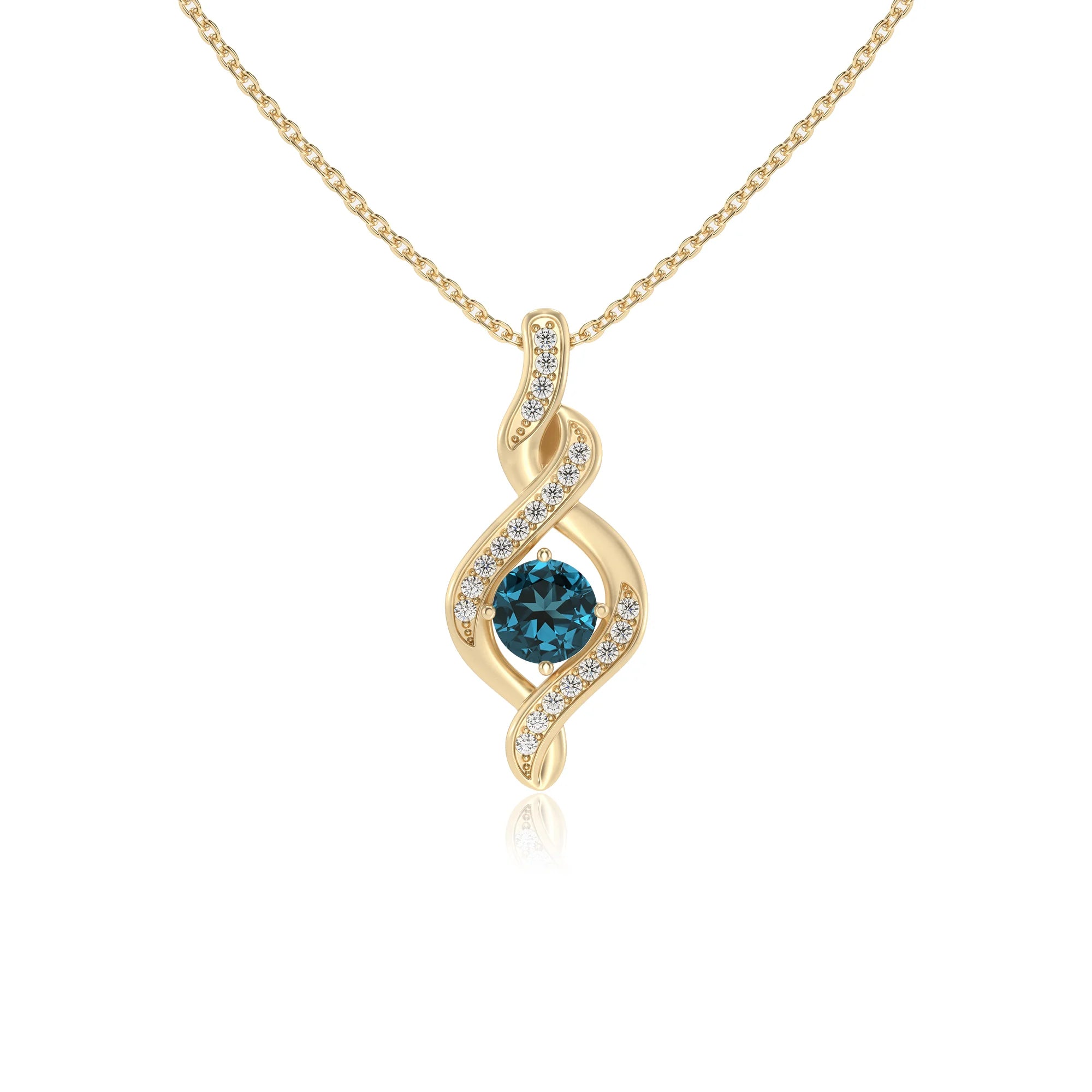 natural london-blue-topaz round solitaire necklaces in yellow gold 
