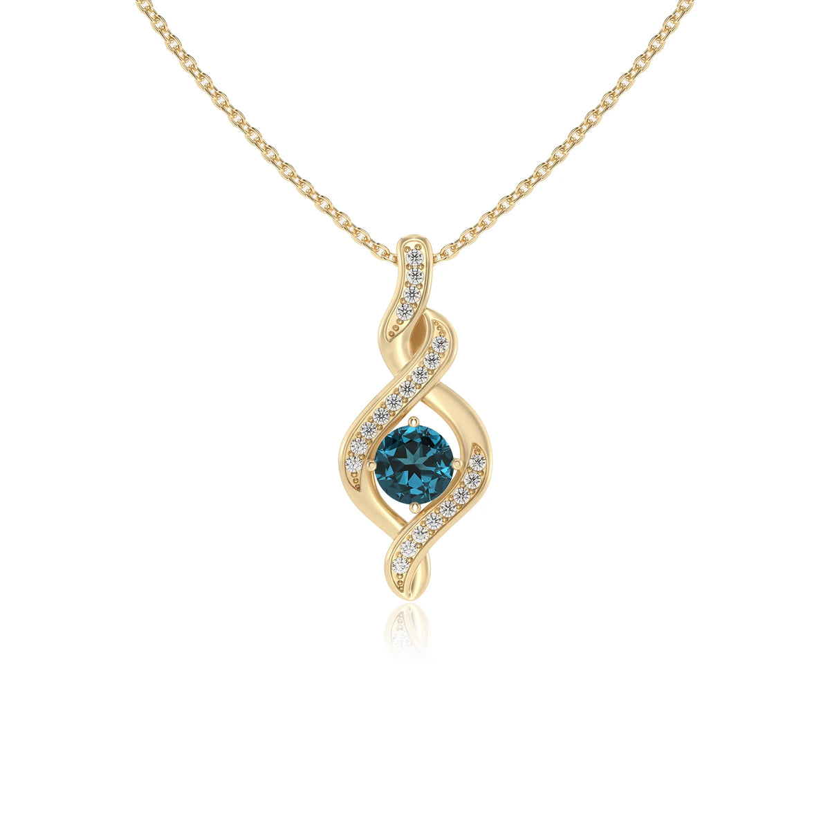 natural london-blue-topaz round solitaire necklaces in yellow gold 