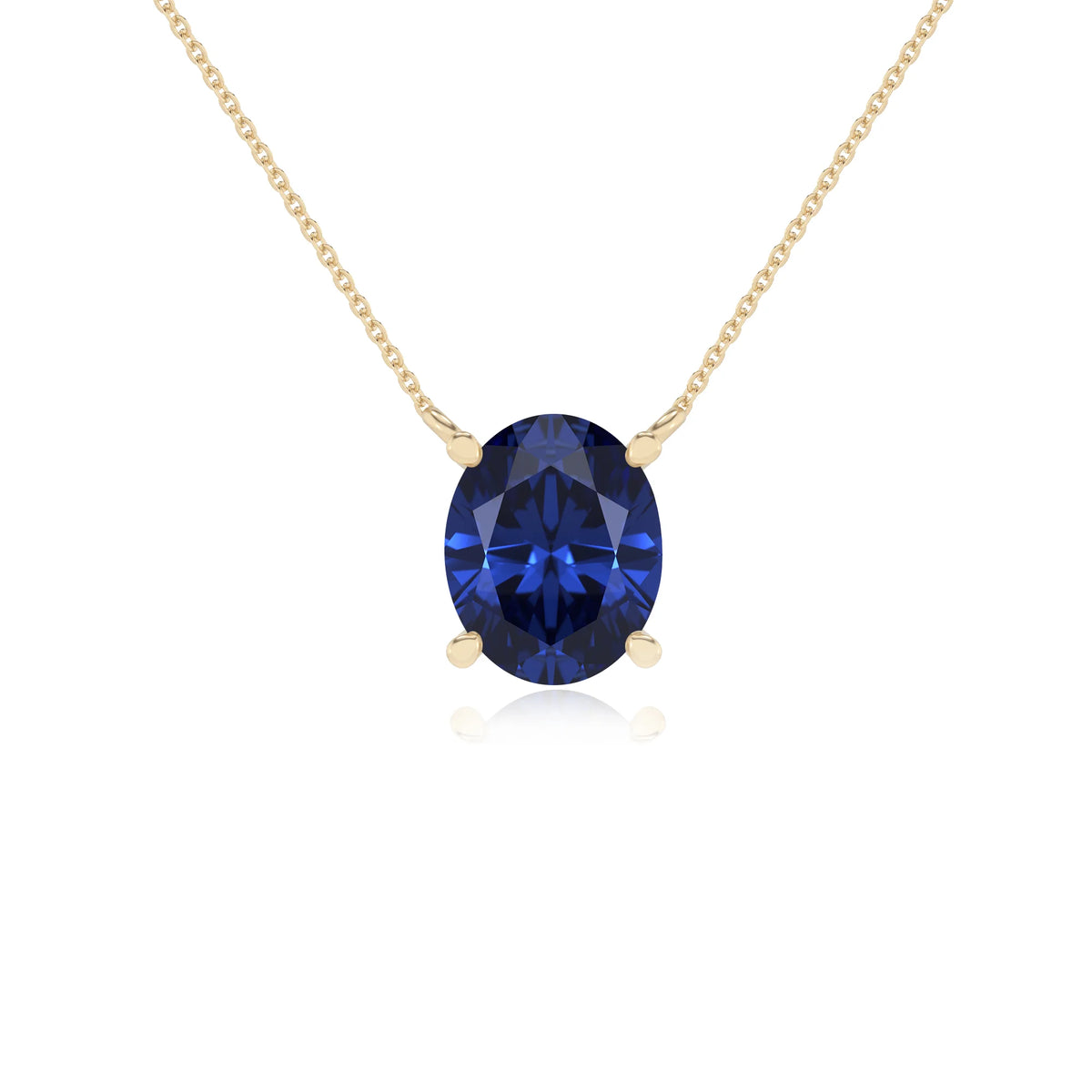 lab grown blue-sapphire oval solitaire necklaces in yellow gold 