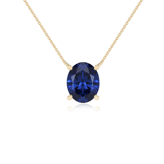 lab grown blue-sapphire oval solitaire necklaces in yellow gold 