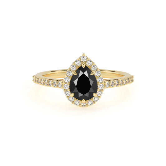 natural black-onyx pear solitaire rings in yellow gold 