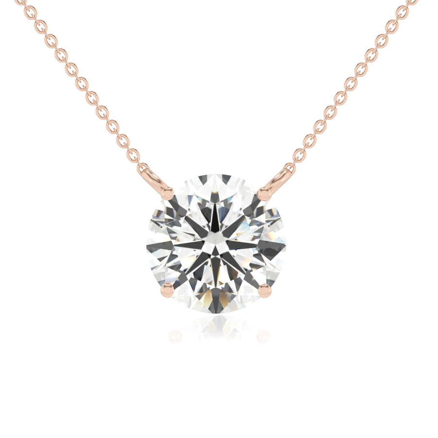 lab grown moissanite round solitaire necklaces in rose gold 