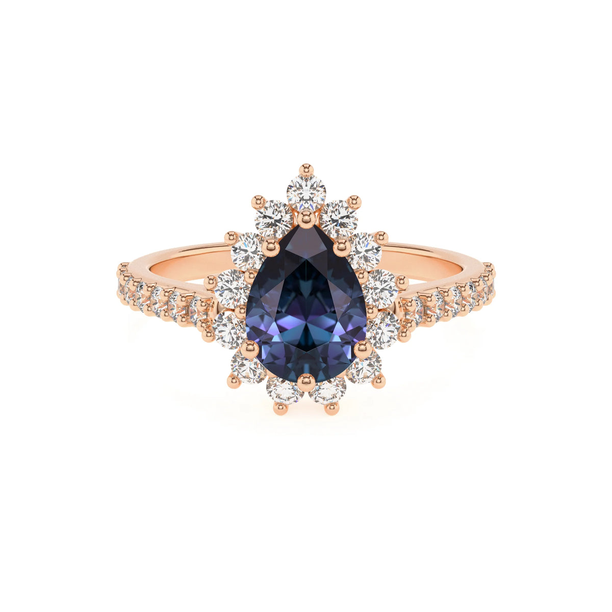 lab grown alexandrite pear solitaire rings in rose gold 