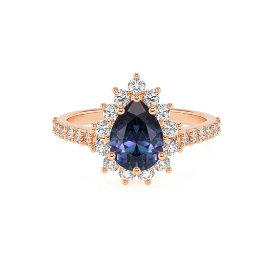 lab grown alexandrite pear solitaire rings in rose gold 