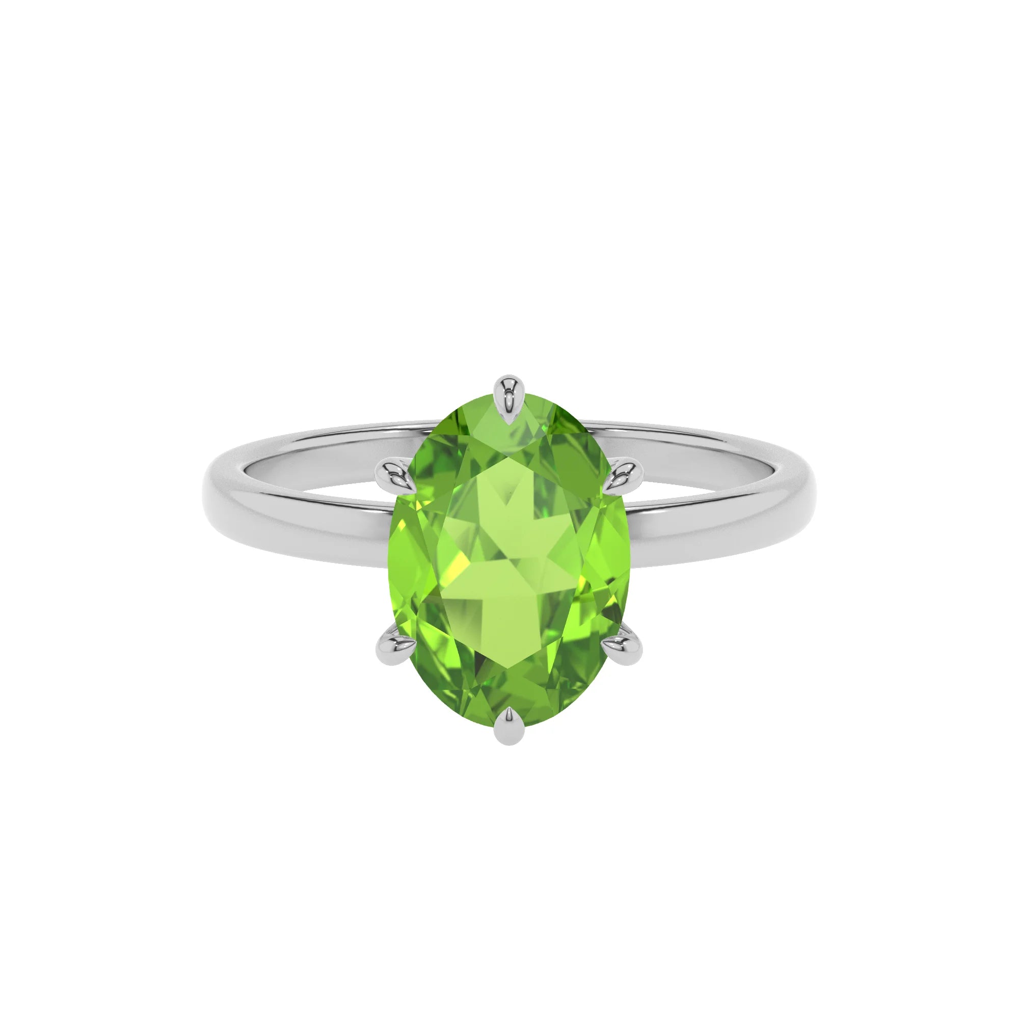 natural peridot oval solitaire rings in platinum 