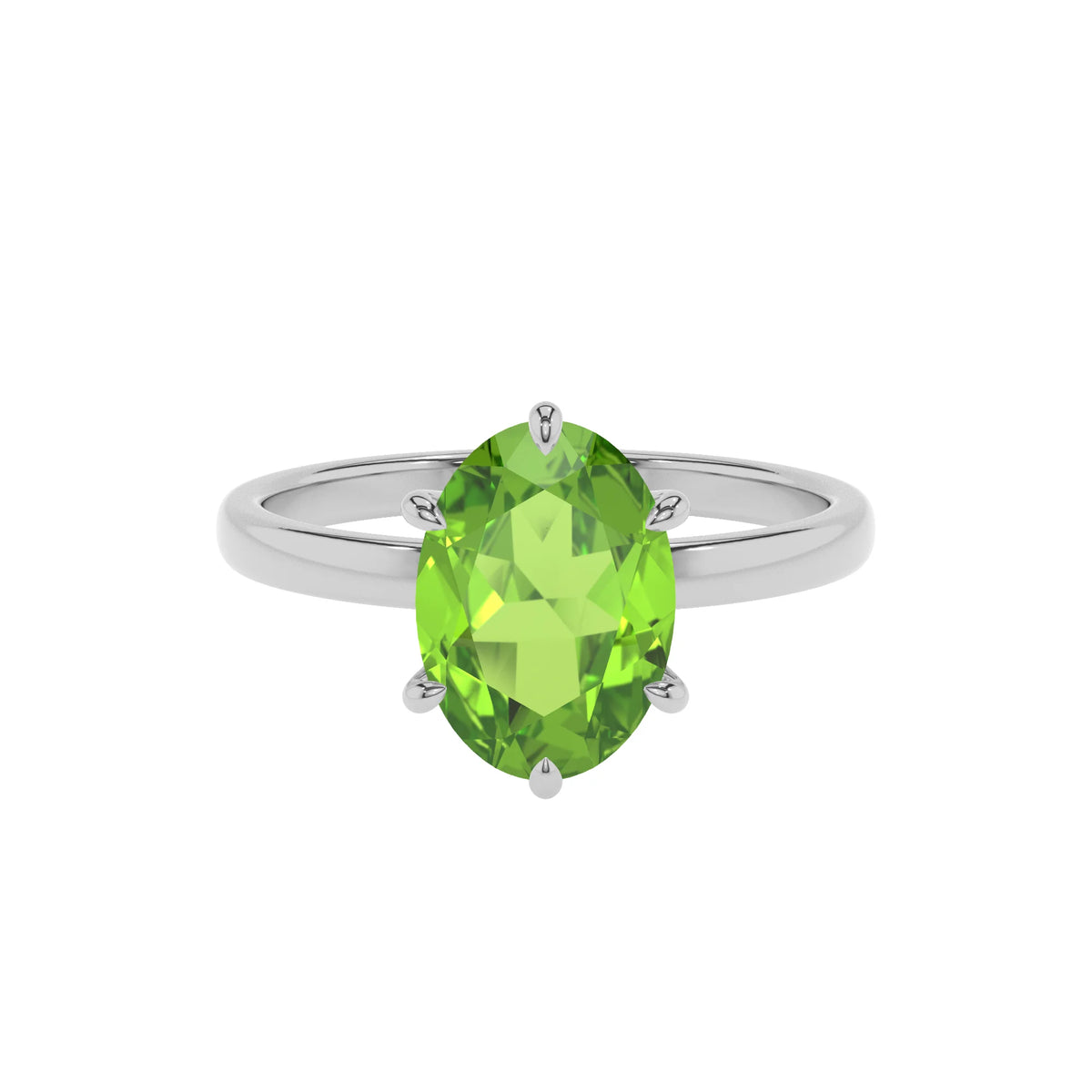 natural peridot oval solitaire rings in platinum 