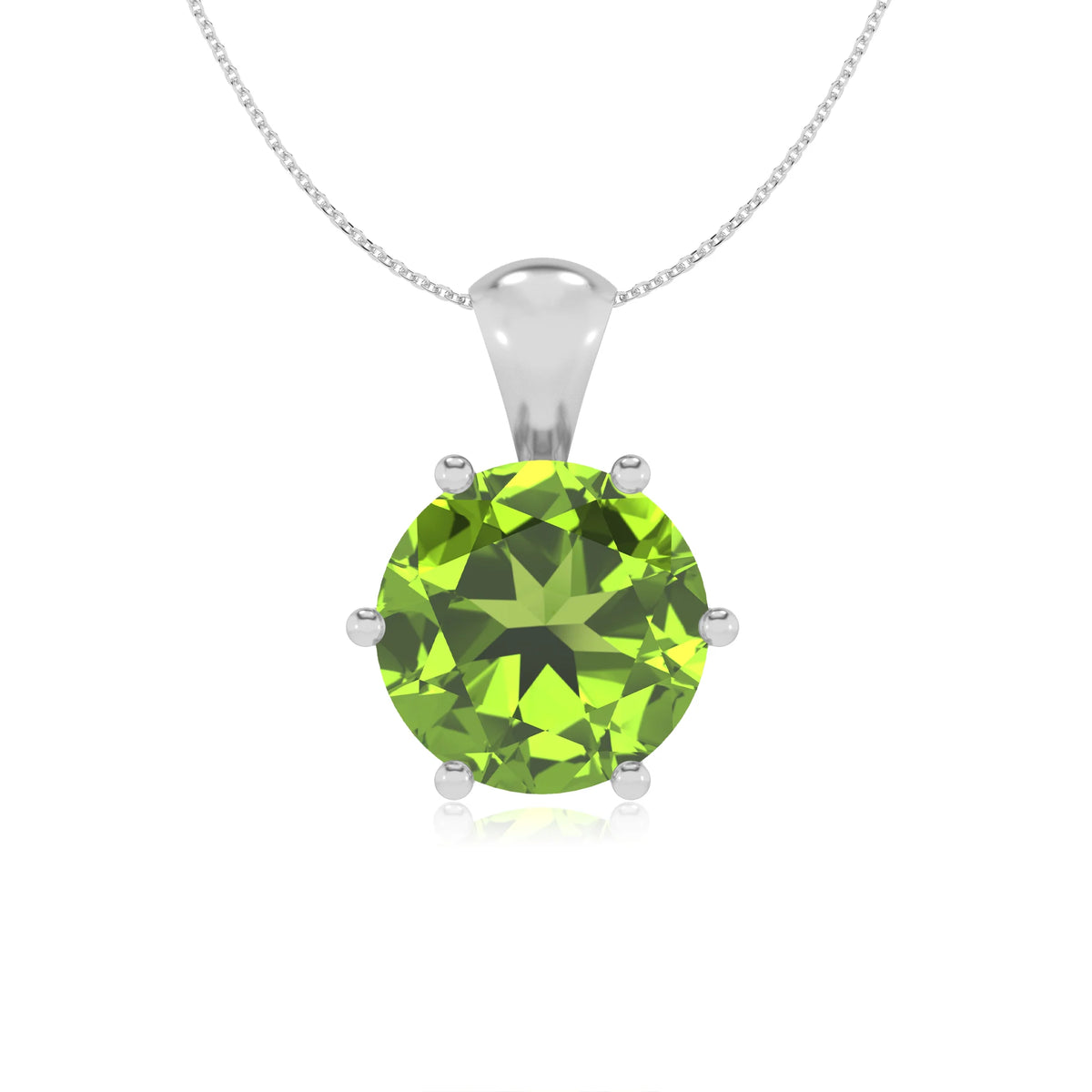 natural peridot round solitaire necklaces in platinum 