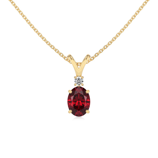lab grown ruby oval solitaire v-bale necklaces in sterling silver 