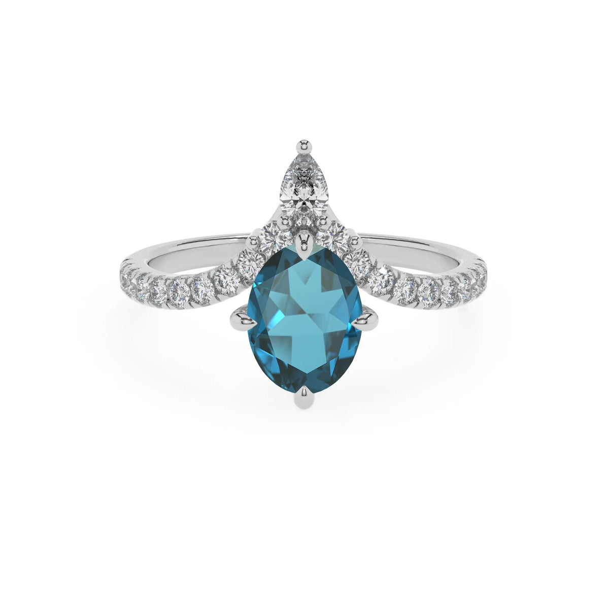 natural london-blue-topaz oval solitaire rings in platinum 