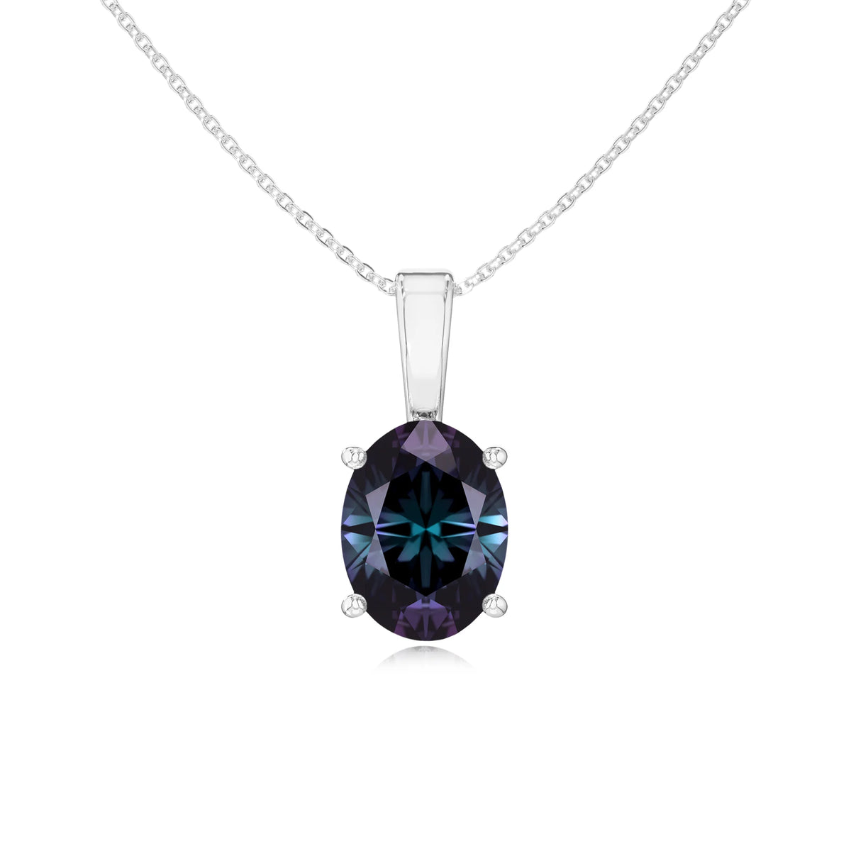 lab grown alexandrite oval solitaire necklaces in white gold 