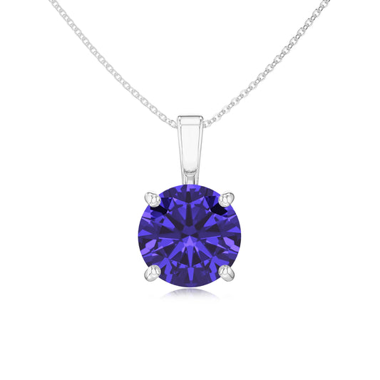 lab grown tanzanite round solitaire necklaces in white gold 