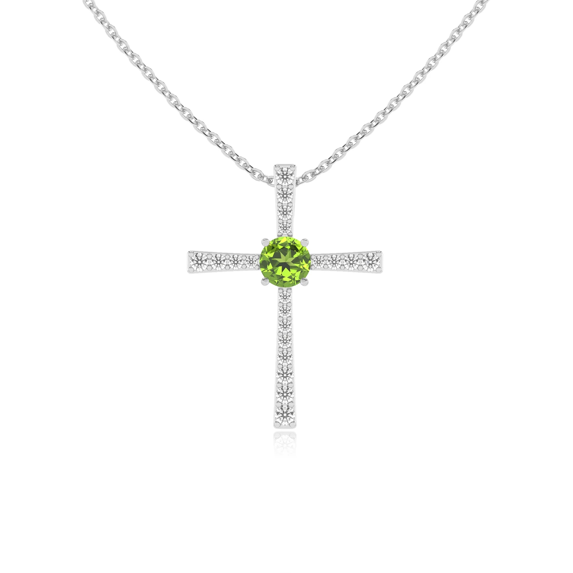 natural peridot round infinity necklaces in white gold 