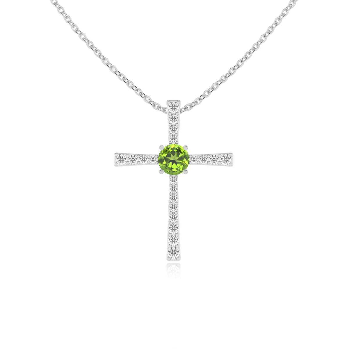 natural peridot round infinity necklaces in white gold 