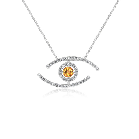 lab grown citrine round solitaire necklaces in sterling silver 