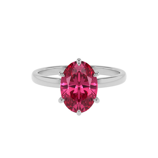 lab grown pink-tourmaline oval solitaire rings in white gold 