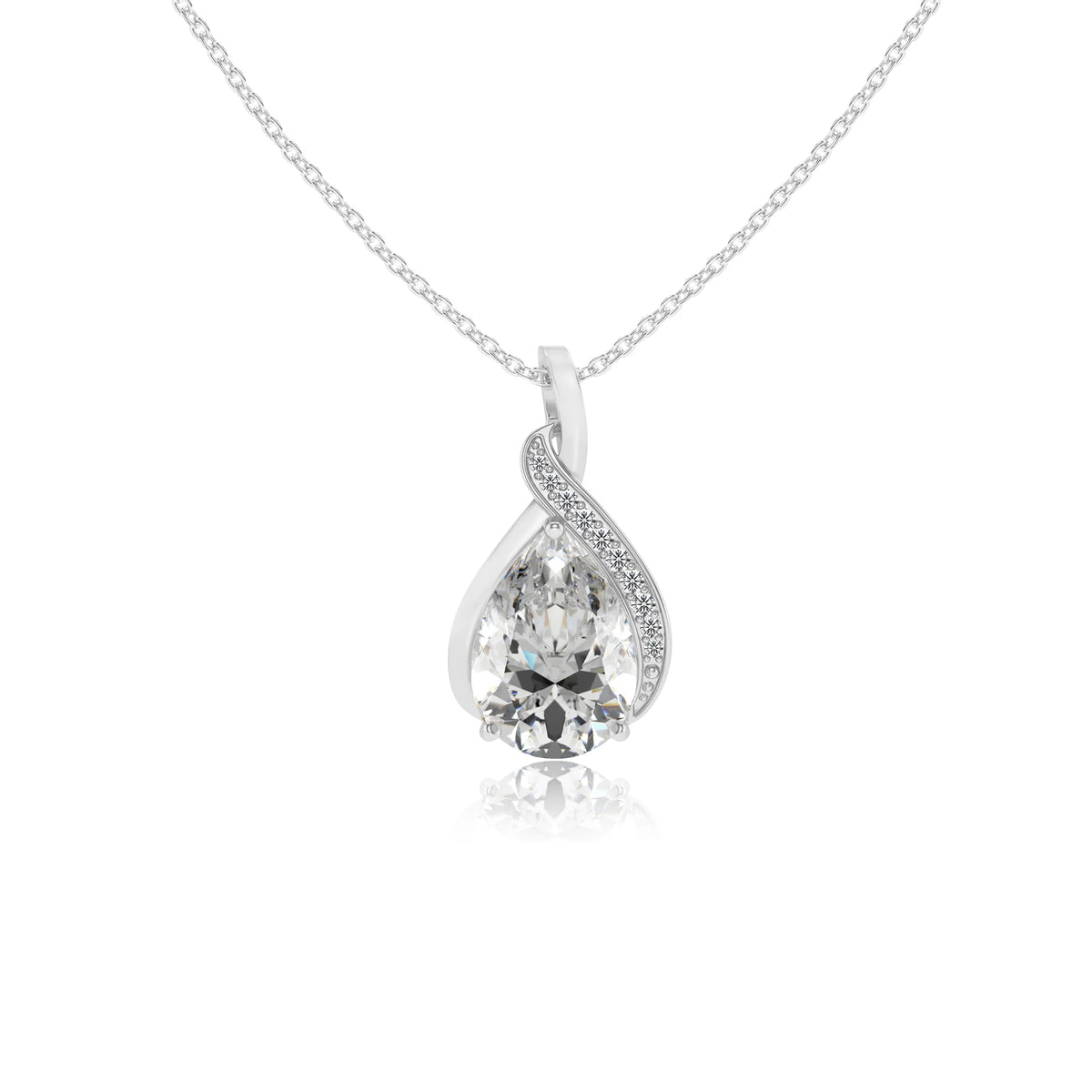lab grown moissanite pear solitaire necklaces in white gold 