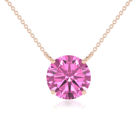 lab grown pink-sapphire round solitaire necklaces in rose gold 