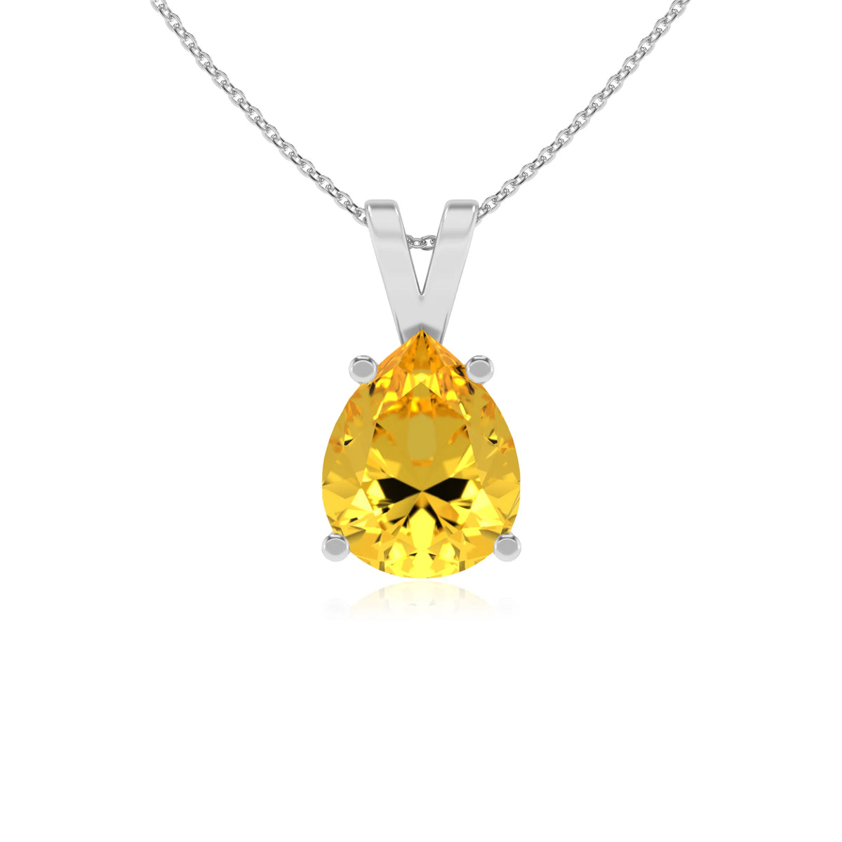 lab grown yellow-sapphire pear solitaire v-bale necklaces in platinum 