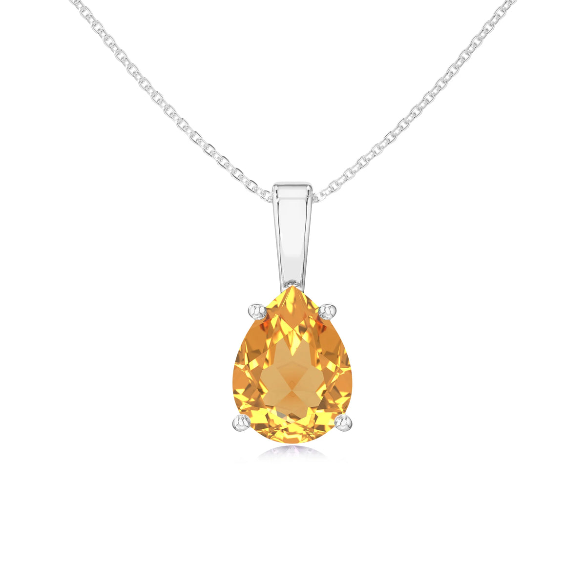 lab grown citrine pear solitaire necklaces in white gold 