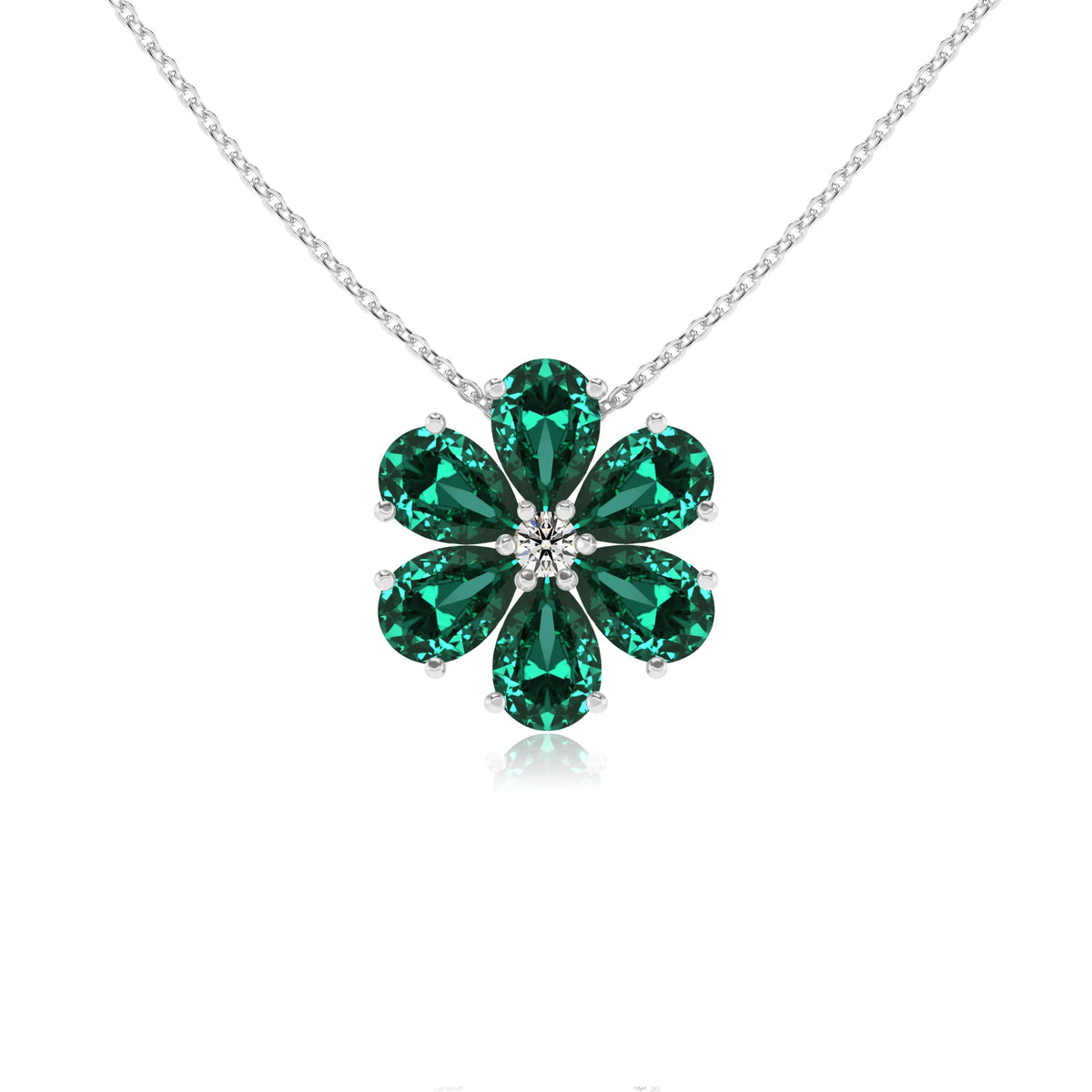 lab grown emerald pear solitaire necklaces in white gold 