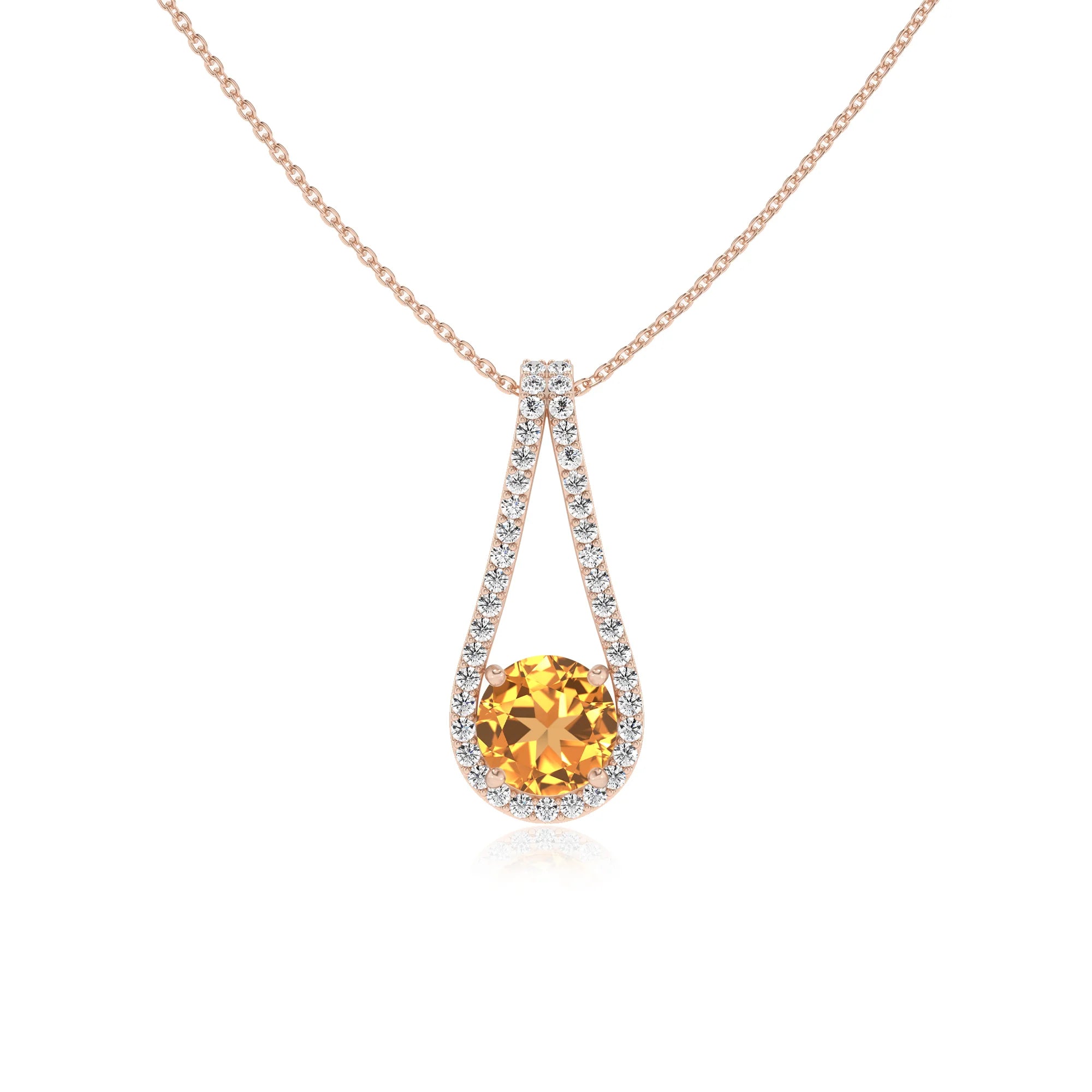 lab grown citrine round solitaire v-bale necklaces in rose gold 