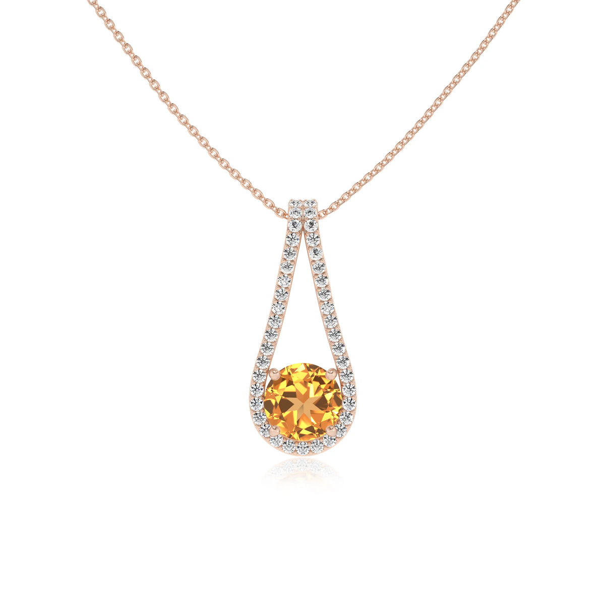 lab grown citrine round solitaire v-bale necklaces in rose gold 