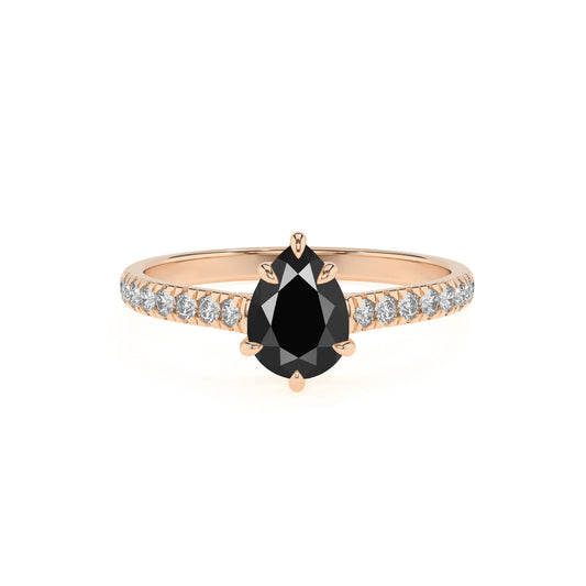 natural black-onyx pear half eternity solitaire engagement rings in rose gold 