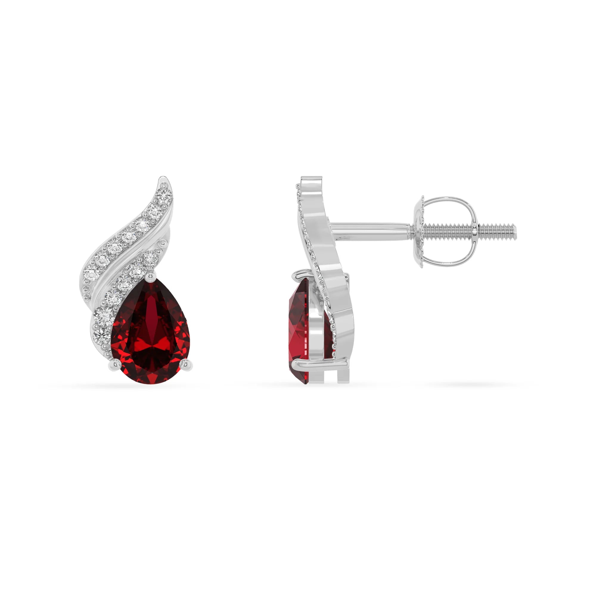 lab grown ruby pear stud earrings in platinum 