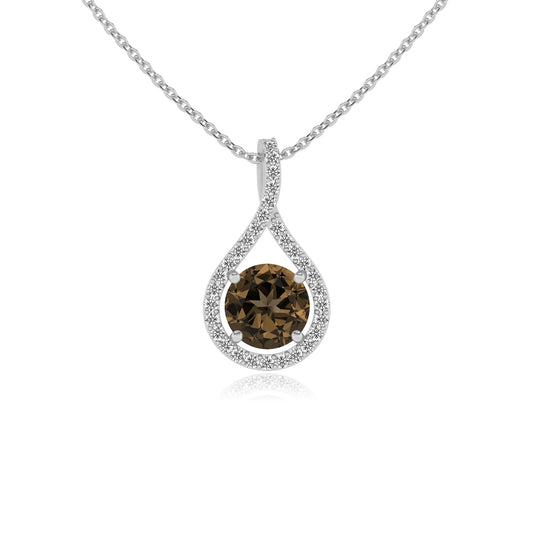 natural smoky-quartz round solitaire necklaces in white gold 