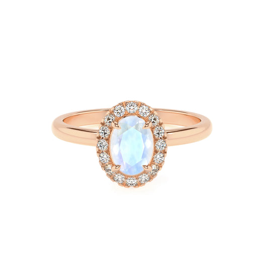natural rainbow-moonstone oval solitaire rings in rose gold 
