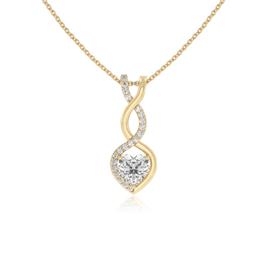 lab grown moissanite heart infinity necklaces in yellow gold 