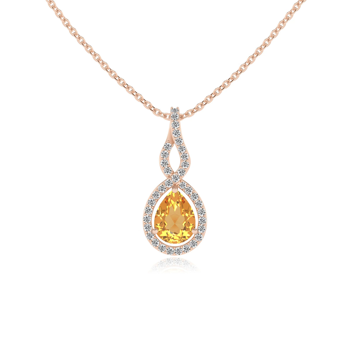 lab grown citrine pear necklaces in rose gold 