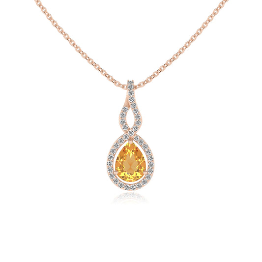 lab grown citrine pear necklaces in rose gold 
