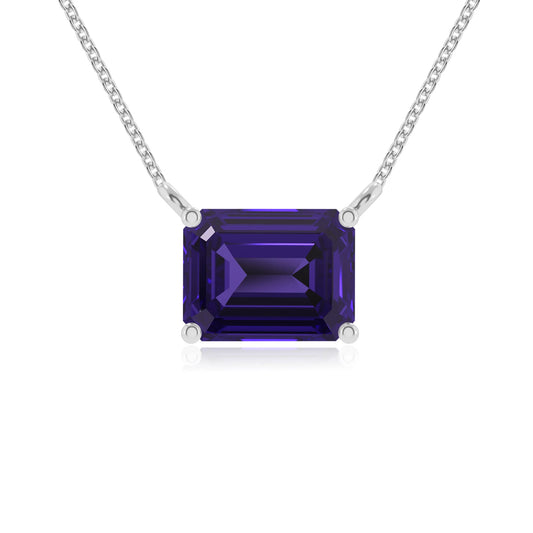lab grown tanzanite emerald cut solitaire necklaces in sterling silver 