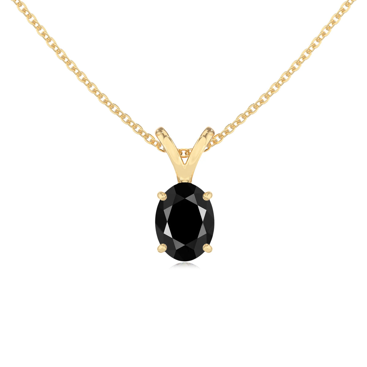 natural black-onyx oval solitaire v-bale necklaces in yellow gold 