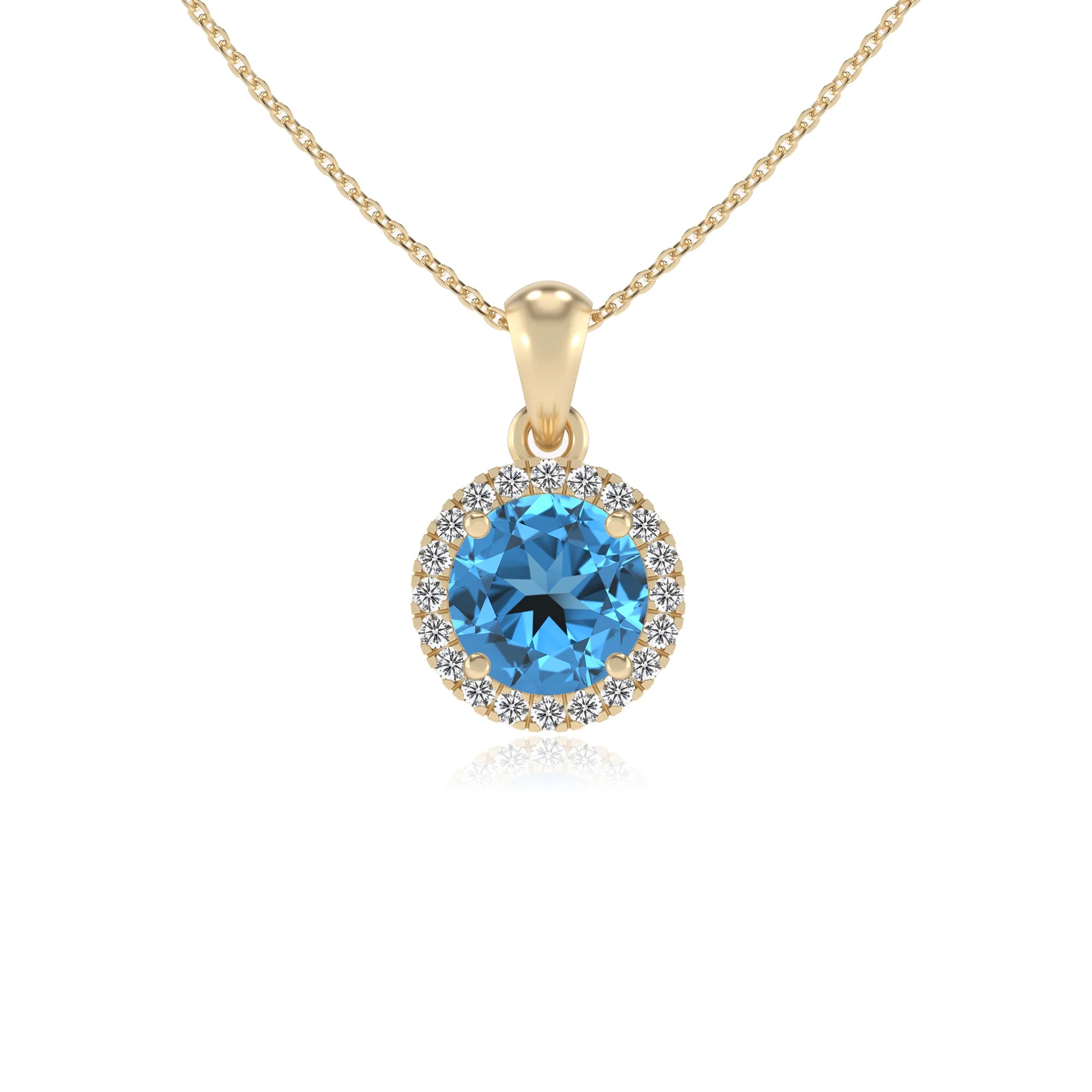 natural swiss-blue-topaz round solitaire necklaces in yellow gold 