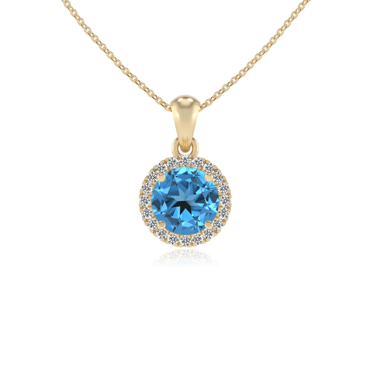 natural swiss-blue-topaz round solitaire necklaces in yellow gold 