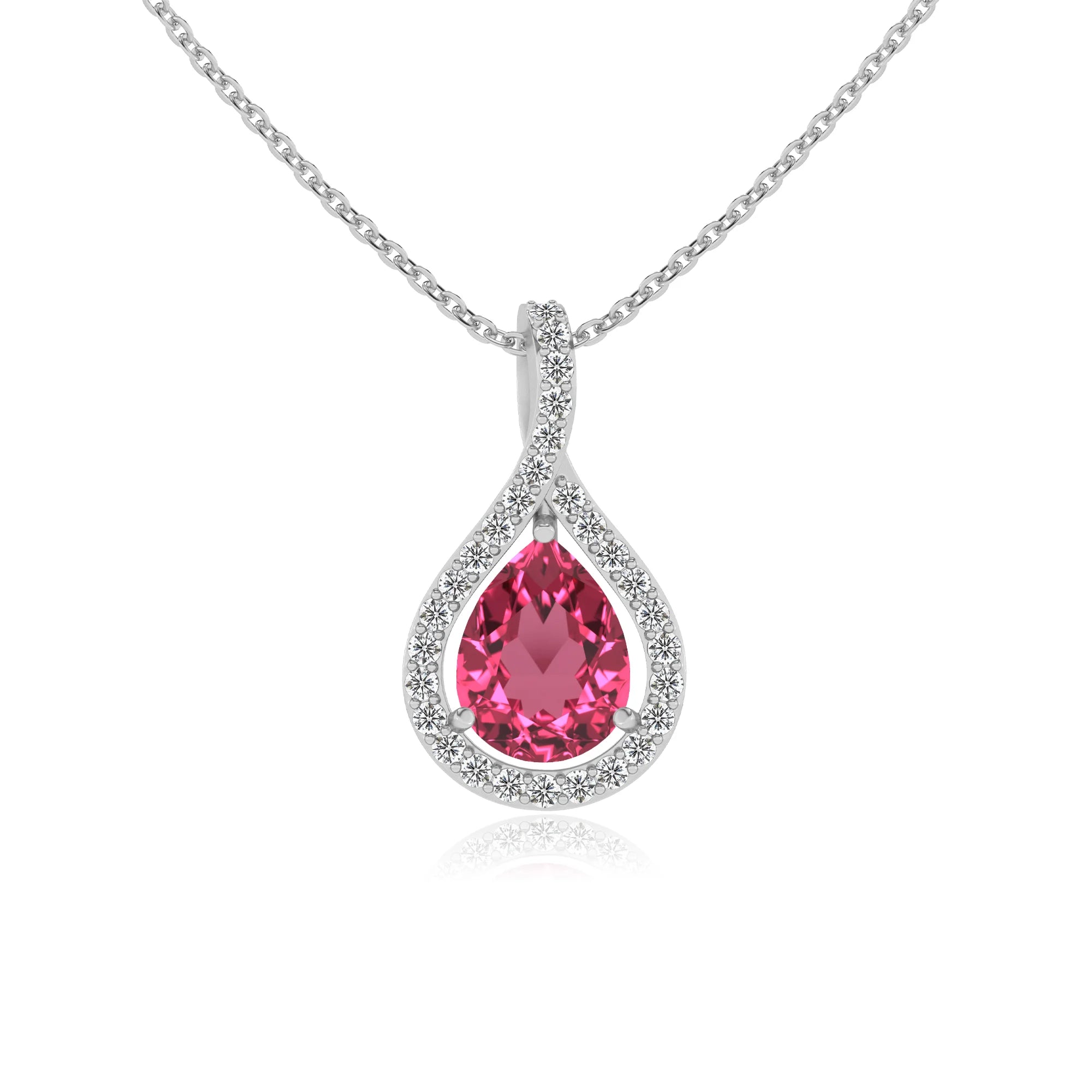 lab grown pink-tourmaline pear solitaire necklaces in white gold 
